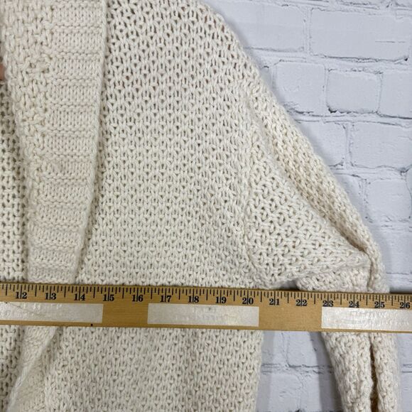 Wool Cardigan Women Medium Ivory Long Cable Knit Open Front Cottage Sweater - Picture 8 of 11